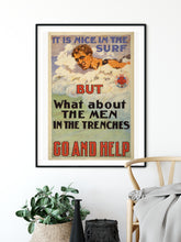 Load image into Gallery viewer, ANZAC recruitment poster: It&#39;s nice in the surf but what about the men in the trenches